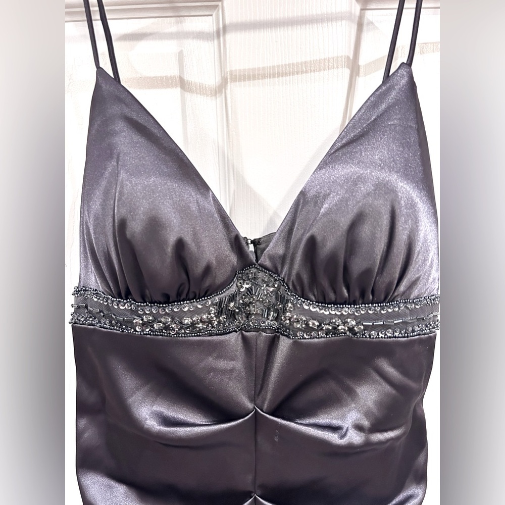 BA Nites satin ruched mermaid evening dress, size 10 (dark grey) - Picture 4 of 5